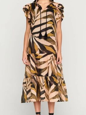 Marie Oliver Dasha Tropical Sand Tiered Cover up Beach Midi Dress